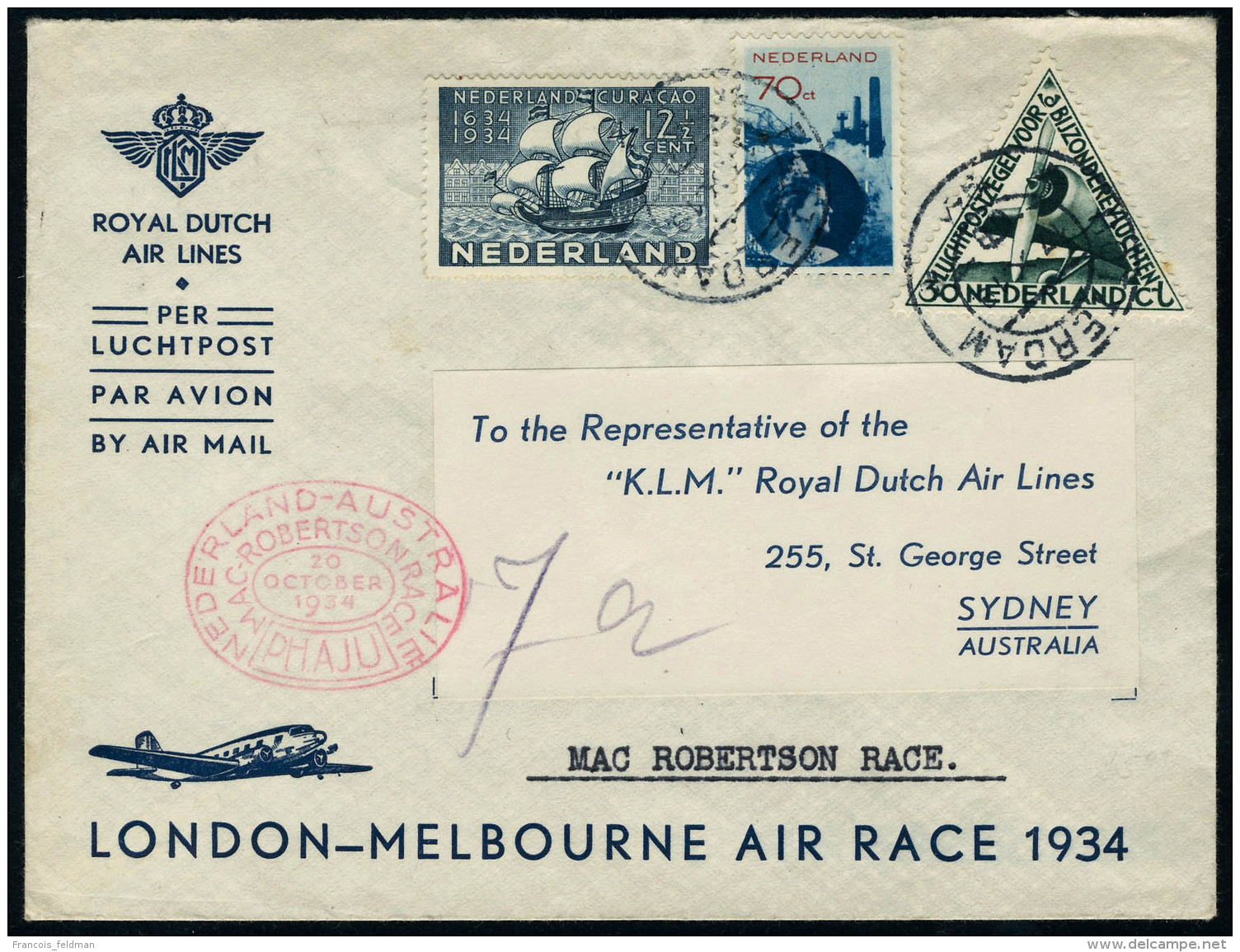 Lettre N&deg; 10, + TP N&deg; 234 Et 266 Sur L. Enveloppe Illustr&eacute;e London Melbourne Air Race 1934,... - Autres & Non Classés