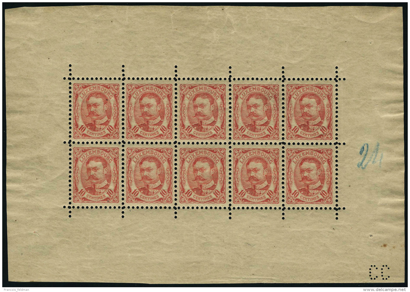 Neuf Sans Charni&egrave;re N&deg; 74, 10c Rouge Guillaume IV, Feuille De 10 Timbres Avec Marges, Traces De... - Altri & Non Classificati