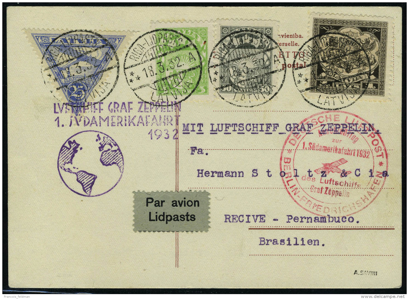 Lettre Zeppelin 1 SAF 1932, Pour Le Br&eacute;sil T.B. - Autres & Non Classés