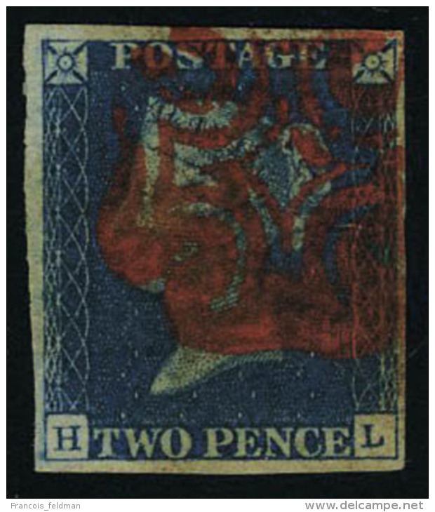 Oblit&eacute;r&eacute; N&deg; 2, 2 P Bleu, Obl Rosette Rouge, Belles Marges, Superbe - Autres & Non Classés