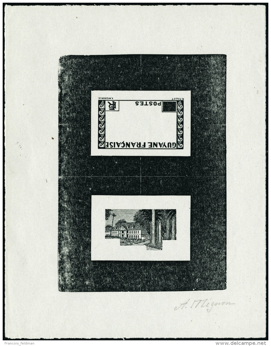 Type H&ocirc;tel Du Gouvernement De 1929. Epreuve D'artiste En Noir, En 2 Parties : Cadre + Fond. Sans La Valeur... - Autres & Non Classés