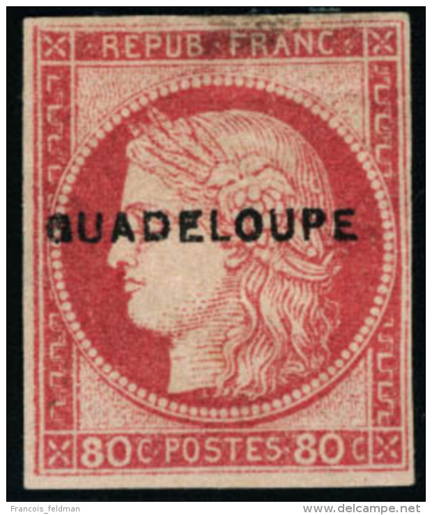 Neuf Avec Charni&egrave;re N&deg; 13. 80c Rose, Petit G &agrave; Guadeloupe, Petit Pelurage, Aspect T.B.... - Autres & Non Classés