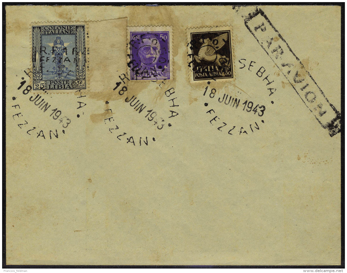 Lettre N&deg; 18, 19 + PA N&deg; 3 Sur Enveloppe, C&agrave;d Sebha 18 Juin 1943, T.B. - Autres & Non Classés