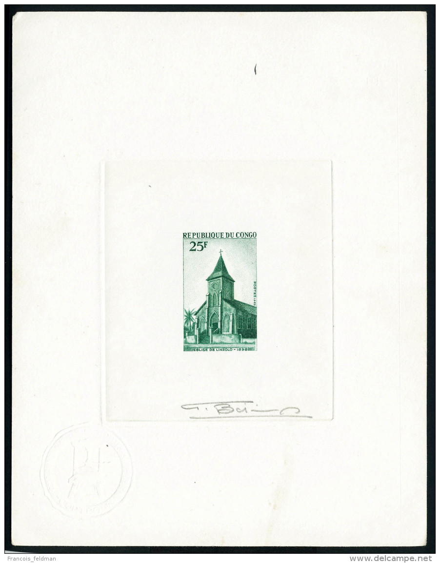 N&deg; 251. 25f Eglise De Linzolo, &eacute;preuve D'artiste En Vert, Sign&eacute;e Avec Cachet &agrave; Sec. T.B. - Autres & Non Classés