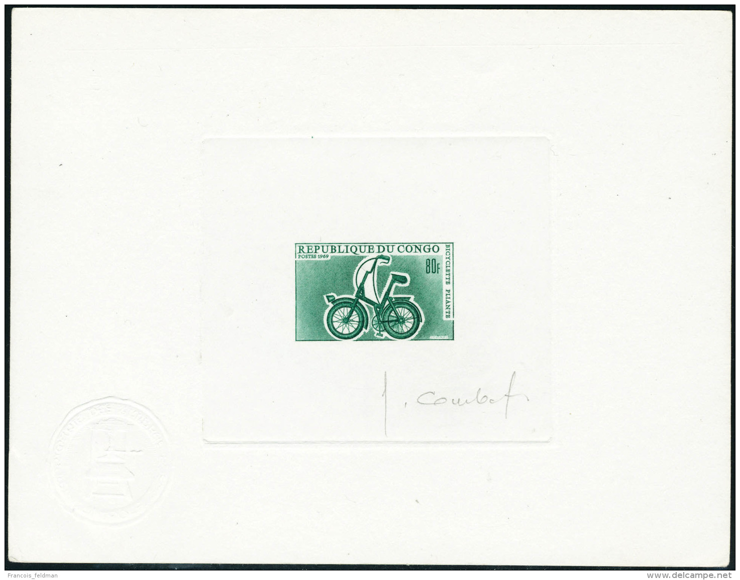 N&deg; 231. 80f Bicyclette Pliante. Epreuve D'artiste En Vert, Sign&eacute;e Avec Cachet &agrave; Sec. T.B. - Autres & Non Classés