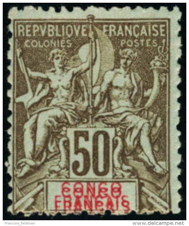 Neuf Avec Charni&egrave;re N&deg;45a. 50c Bistre S/azur&eacute; Double L&eacute;gende Congo Fran&ccedil;ais. T.B. - Autres & Non Classés