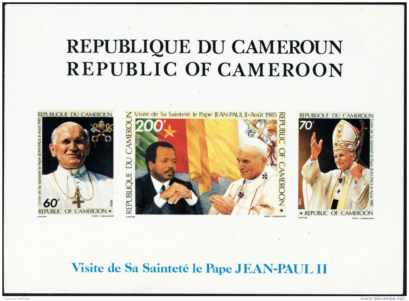 N&deg; 23. Visite De Jean-Paul II Au Cameroun,&eacute;preuve Collective De 3 Valeurs. T.B. - Autres & Non Classés