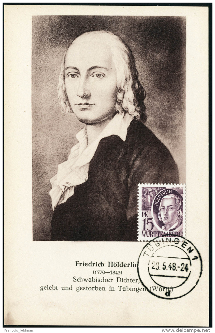 Lettre N&deg;5. 15p Violet H&ouml;lderlin, Sur C.M. C&agrave;D T&uuml;bingen 28.5.48. T.B. - Autres & Non Classés