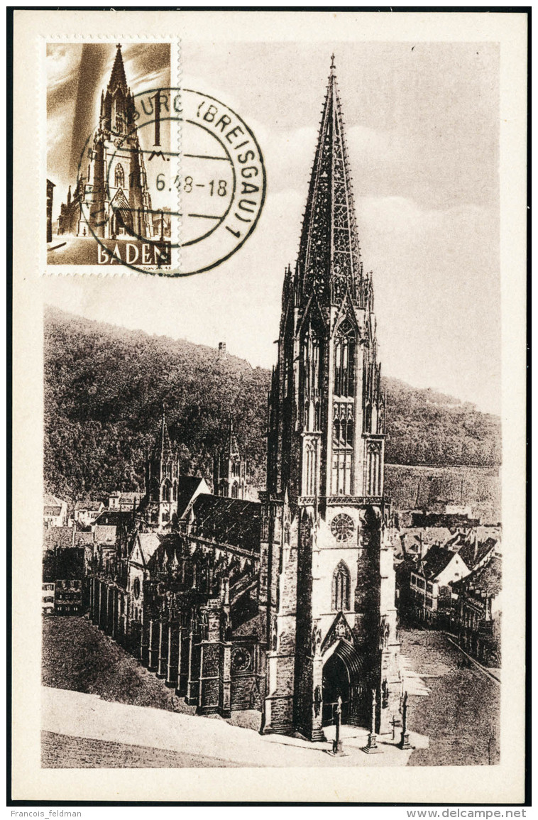 Lettre N&deg;13. 1m Cath&eacute;drale De Fribourg, Sur C.M., C&agrave;D Frieburg 10.6.48. T.B. - Autres & Non Classés
