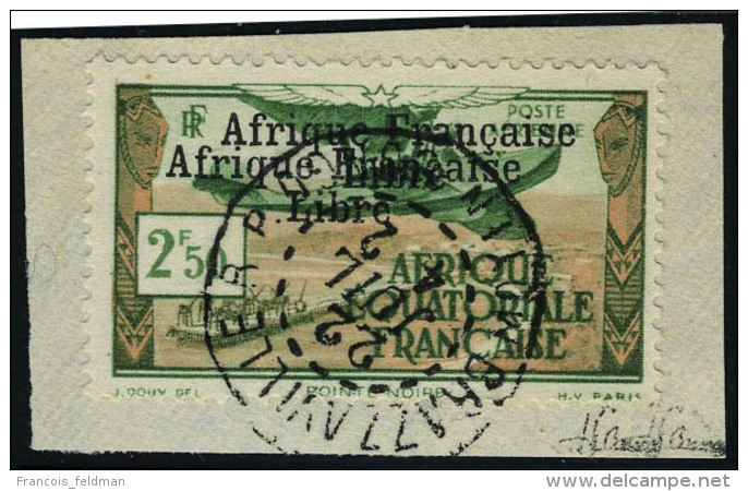 Fragment N&deg; 15b, 2f50Afrique Fran&ccedil;aise Libre  Double Surcharge, Obl Sur Petit Frgt  T.B. Sign&eacute; JF... - Autres & Non Classés