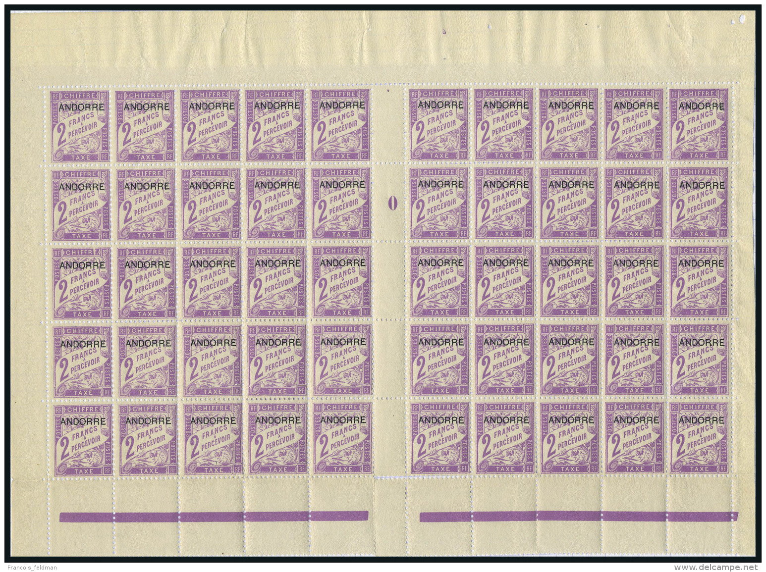 Neuf Sans Charni&egrave;re N&deg; 7, 2f Violet, Feuille De 50 Mill&eacute;sime 0, Bdf Tous Autour, T.B. - Autres & Non Classés