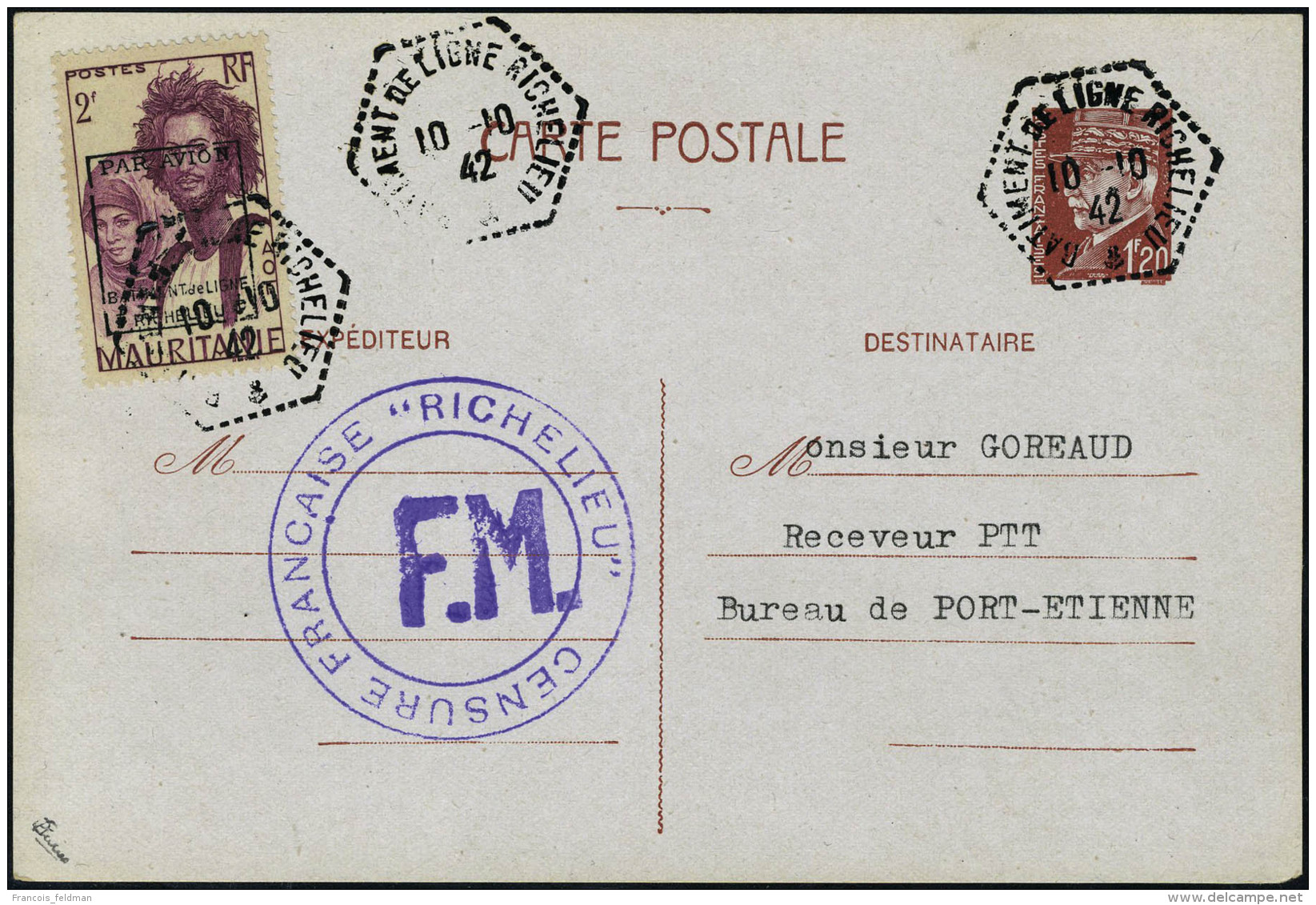 Lettre N&deg; 4/5, 2f Et 3f Mauritanie Surcharg&eacute;s Richelieu Sur 2 EP Type P&eacute;tain &agrave; 1f20... - Autres & Non Classés