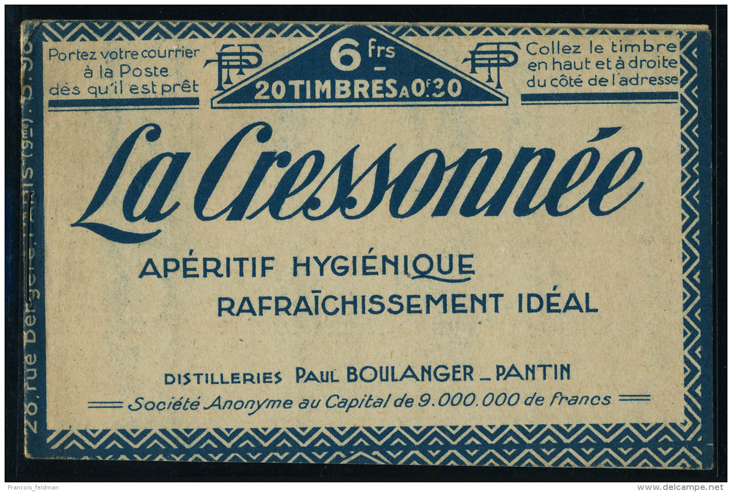 Neuf Sans Charni&egrave;re N&deg; 192 C5as, 30c Bleu Semeuse Lign&eacute;e, Carnet De 20 Timbres Surcharg&eacute;s... - Autres & Non Classés