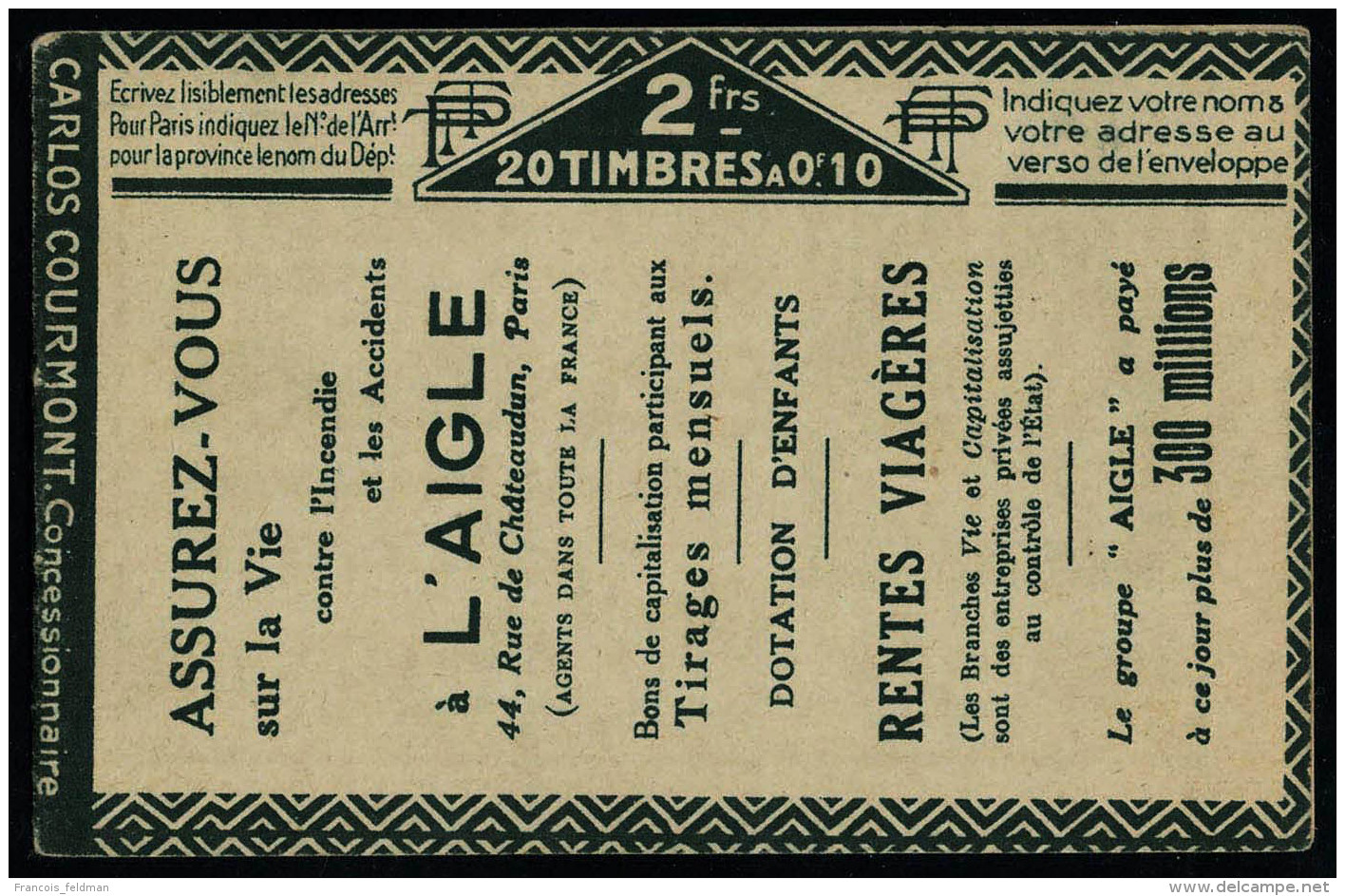 Neuf Sans Charni&egrave;re N&deg; 170 C, 10c Pasteur Surcharg&eacute; Sp&eacute;cimen, Carnet De 20 Timbres Sans... - Autres & Non Classés