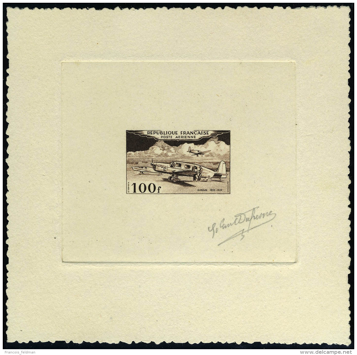 100f SIMOUN 1935-1939, Non &eacute;mis, &eacute;preuve D'artiste Sign&eacute;e Par Le Graveur Dufresne, T.B. Rare - Autres & Non Classés