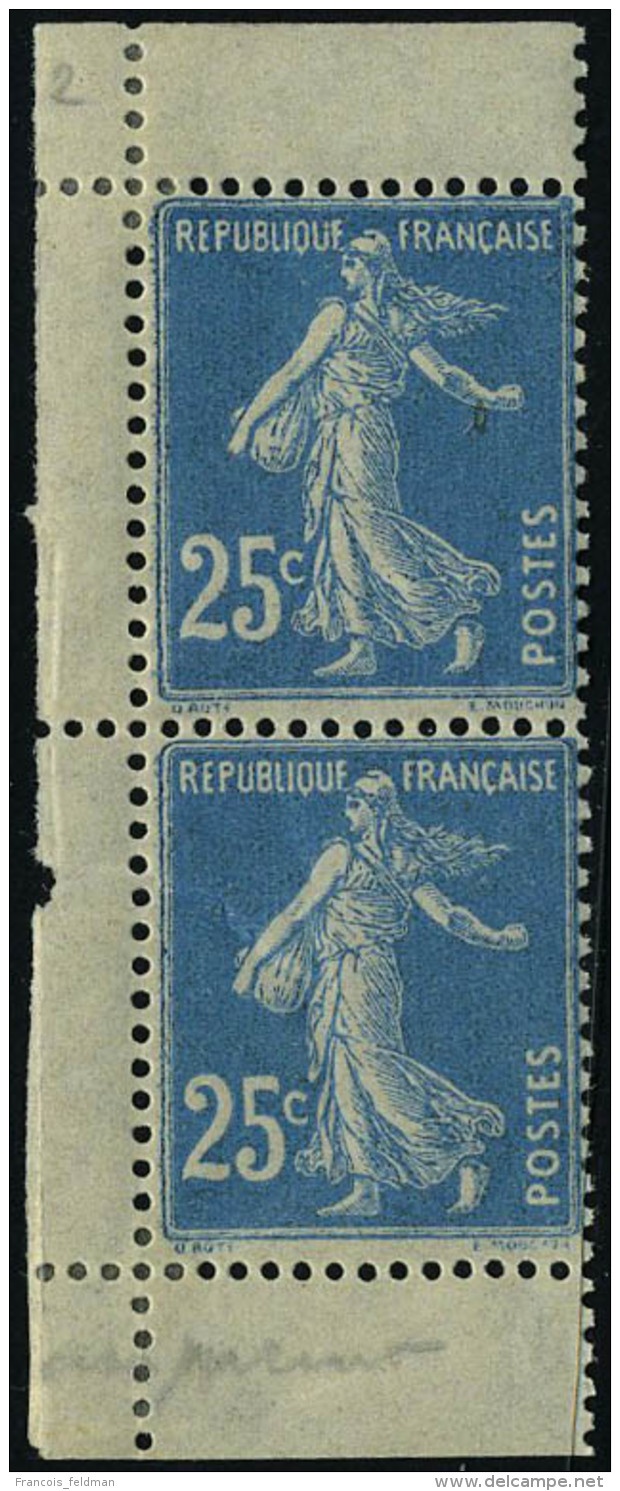 Neuf Avec Charni&egrave;re N&deg; 140F, 25c Bleu Semeuse, Paire Verticale De Carnet Type II, Chaque Timbre Avec... - Autres & Non Classés