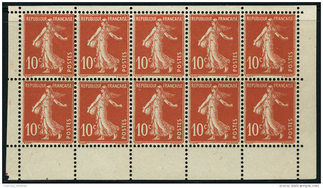 Neuf Sans Charni&egrave;re N&deg; 138e, 10c Rouge Semeuse, Type IC, Bloc De 10 Issu De Carnet Avec Bords Blancs,... - Autres & Non Classés