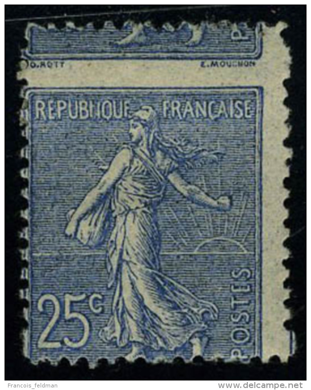 Neuf Avec Charni&egrave;re N&deg; 132k, 25c Bleu Semeuse Lign&eacute;e Piquage &agrave; Cheval, T.B. Maury - Autres & Non Classés