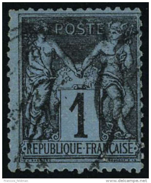 Oblit&eacute;r&eacute; N&deg; 84, 1c Noir Sur Bleu De Prusse, T.B. Sign&eacute; Calves - Autres & Non Classés