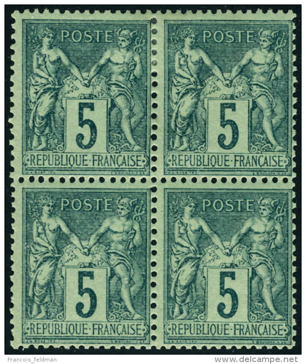 Neuf Avec Charni&egrave;re N&deg; 75, 5c Vert, Type II, Bloc De 4, T.B. - Autres & Non Classés