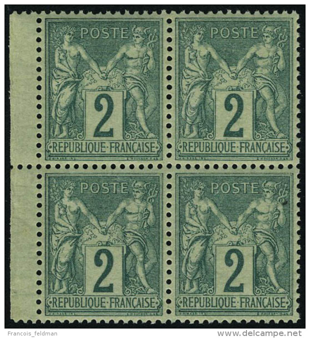 Neuf Sans Charni&egrave;re N&deg; 74, 2c Vert Type II, Bloc De 4, Excellent Centrage, Bdf, Superbe - Autres & Non Classés