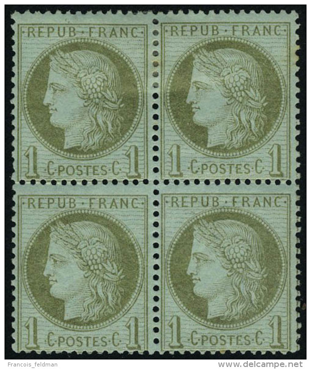 Neuf Avec Charni&egrave;re N&deg; 50, 1c Vert Olive Bloc De 4 Dont 2ex Neufs ** T.B. - Altri & Non Classificati