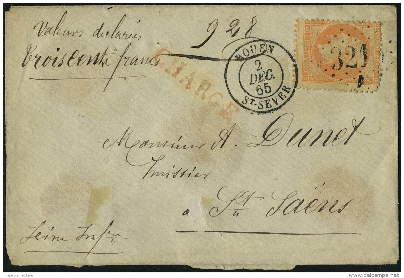 Lettre N&deg; 23, 40c  Orange Obl Roue 2 Dec 65 Sur L Charg&eacute;e Pour St-Saens, T.B. - Autres & Non Classés