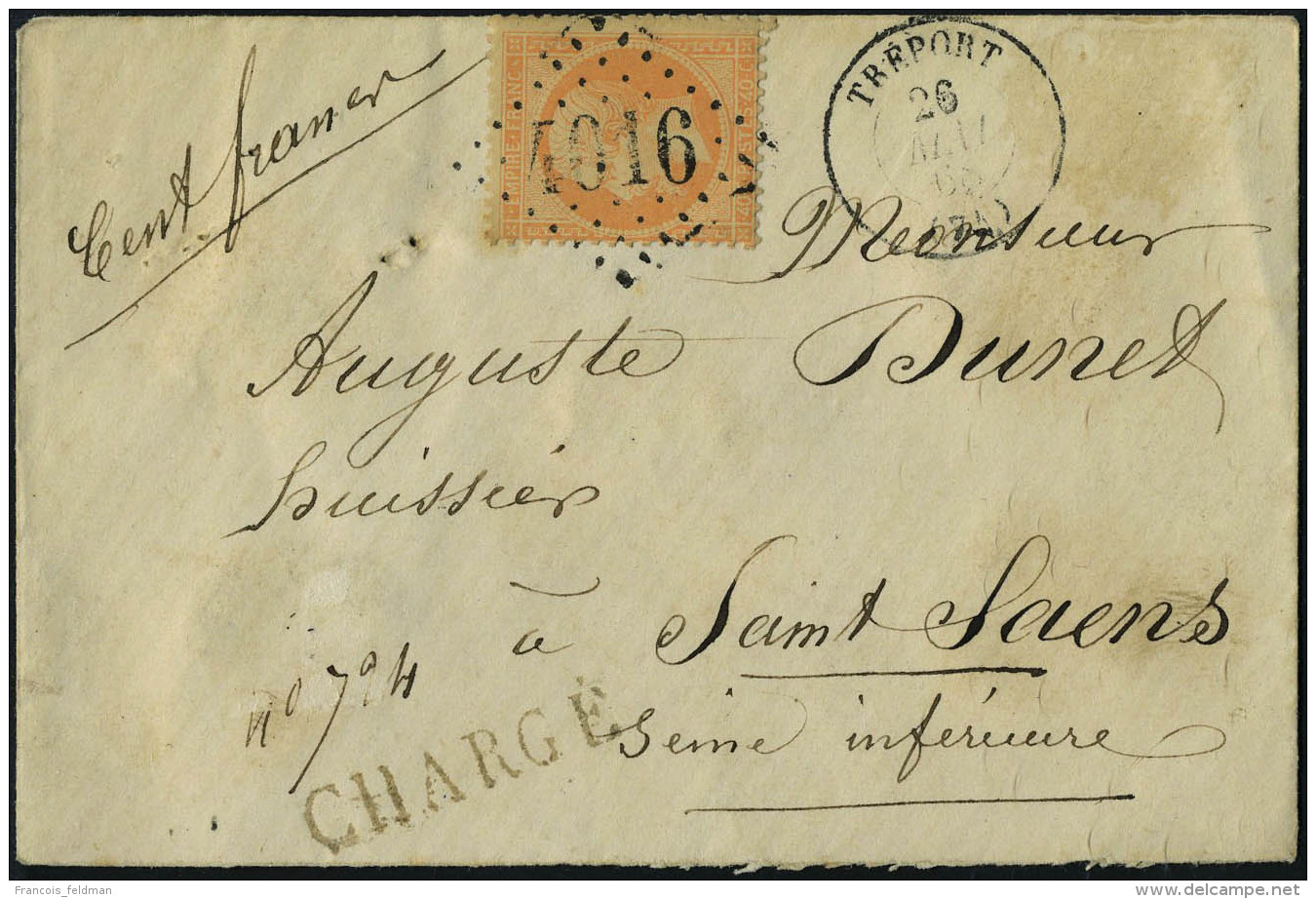 Lettre N&deg; 23, 40c Orange Sur L Charg&eacute;e 26 Mai 68 Le Tr&eacute;port Pour St-Saens, T.B. - Autres & Non Classés