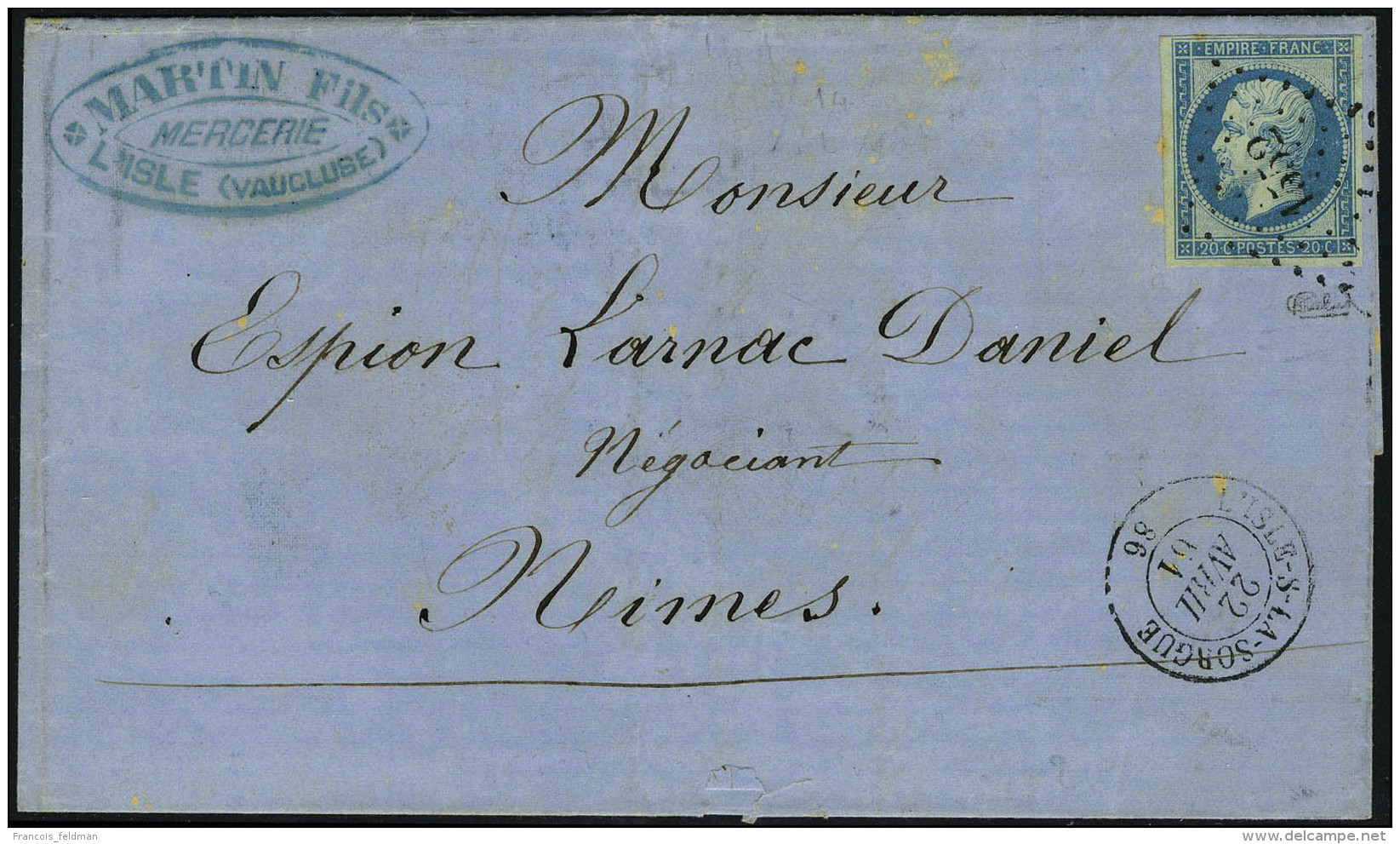 Lettre N&deg; 14Ba, 20c Bleu Sur Vert, Type II, Sur L. Los PC 1552 Et C&agrave;d L'Isle 1 La Sorgue 22 Avril 61... - Otros & Sin Clasificación