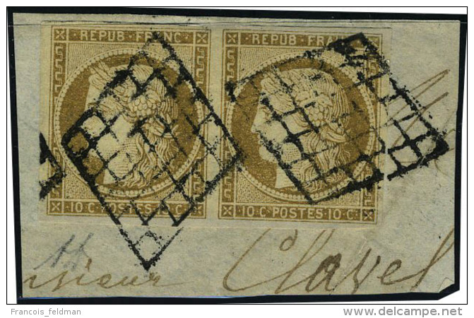 Fragment N&deg; 1, 10c Bistre Paire Hor. Obl. Grille Sur Fragment, T.B. Sign&eacute; Di&eacute;na - Autres & Non Classés