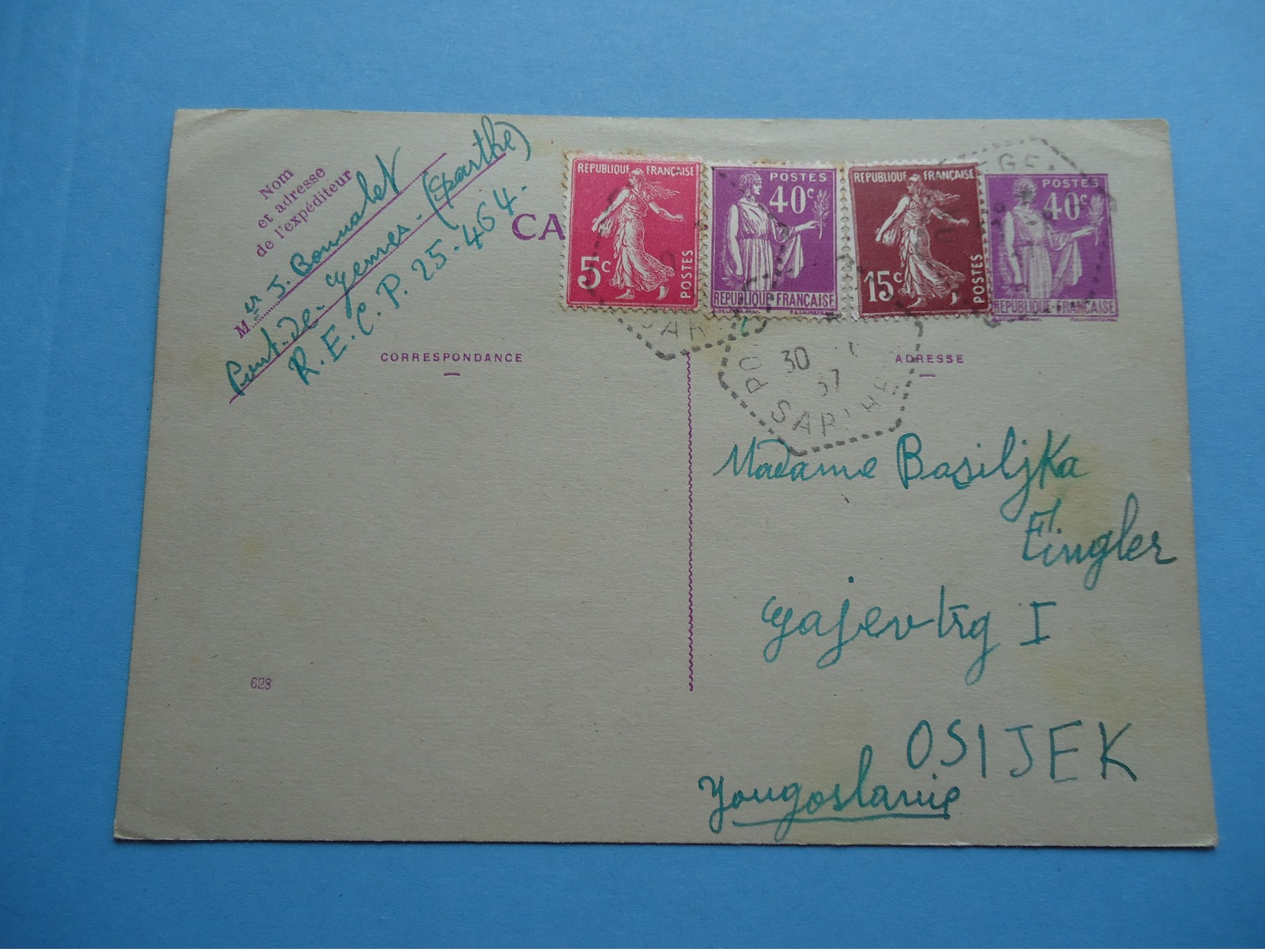 Postal Cards Were Sent From France To Osijek (Yugoslavia) In 1937. - Covers & Documents