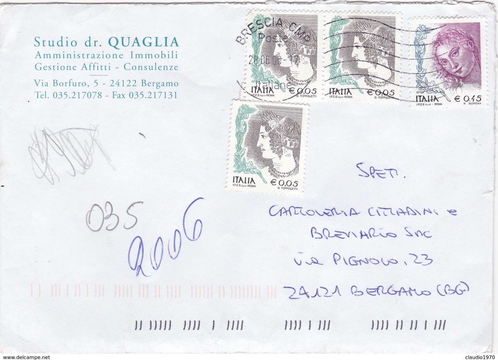 STORIA POSTALE - BUSTA VIAGGIATA - CON BOLLO DI 0,45 + 0,05   CENTESIMI DI  EURO - 2001-10: Storia Postale