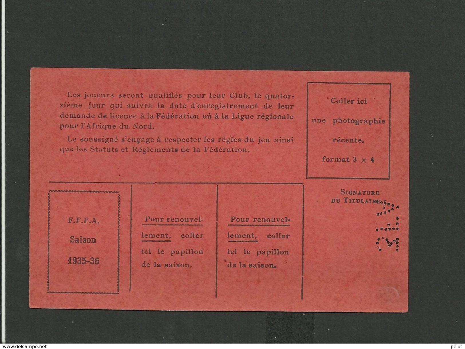 Licence Amateur Football 1935/1936 - Non Classés
