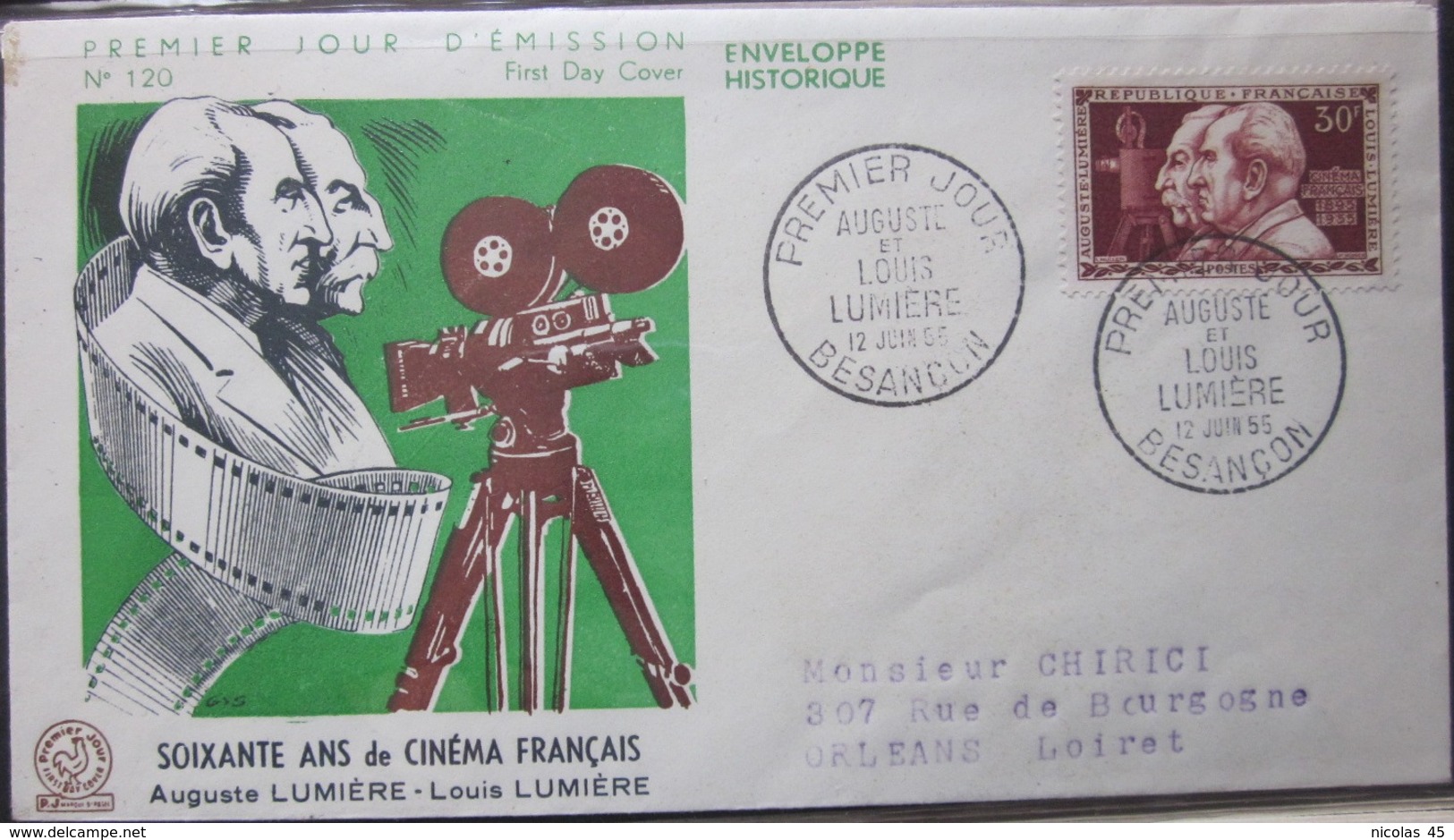 Enveloppe FDC 120 - 1955 - Besancon - Freres Lumiere - Cinema - YT 1033 - Lettres & Documents