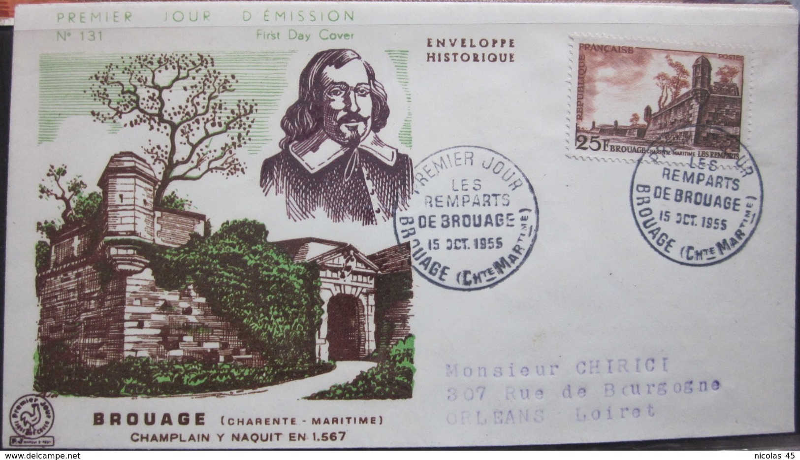 Enveloppe FDC 131 - 1955 - Brouage - Remparts - YT 1042 - Lettres & Documents