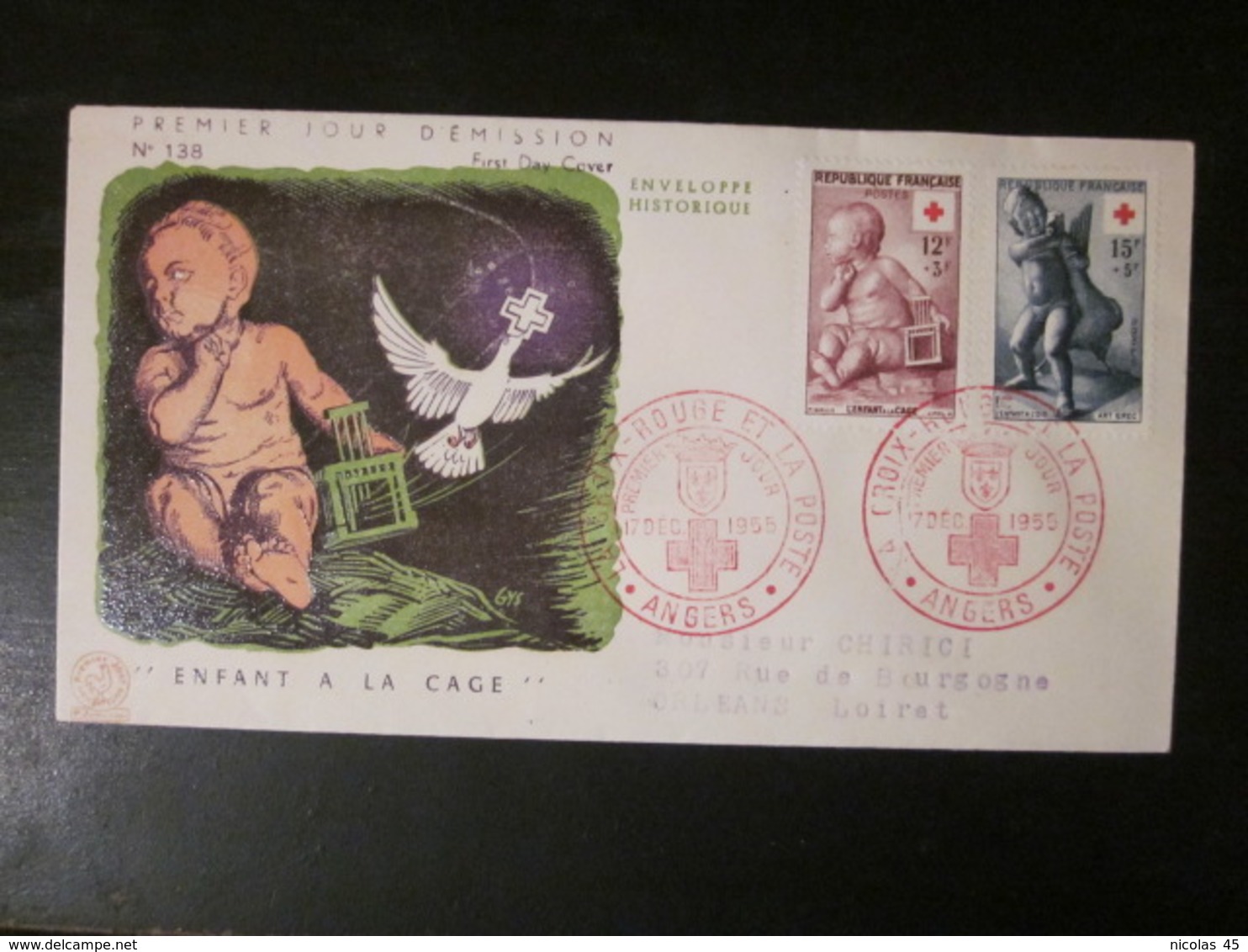 Enveloppe FDC 138 - 1955 - Croix Rouge - Angers - Enfant - YT 1048 1049 - Lettres & Documents