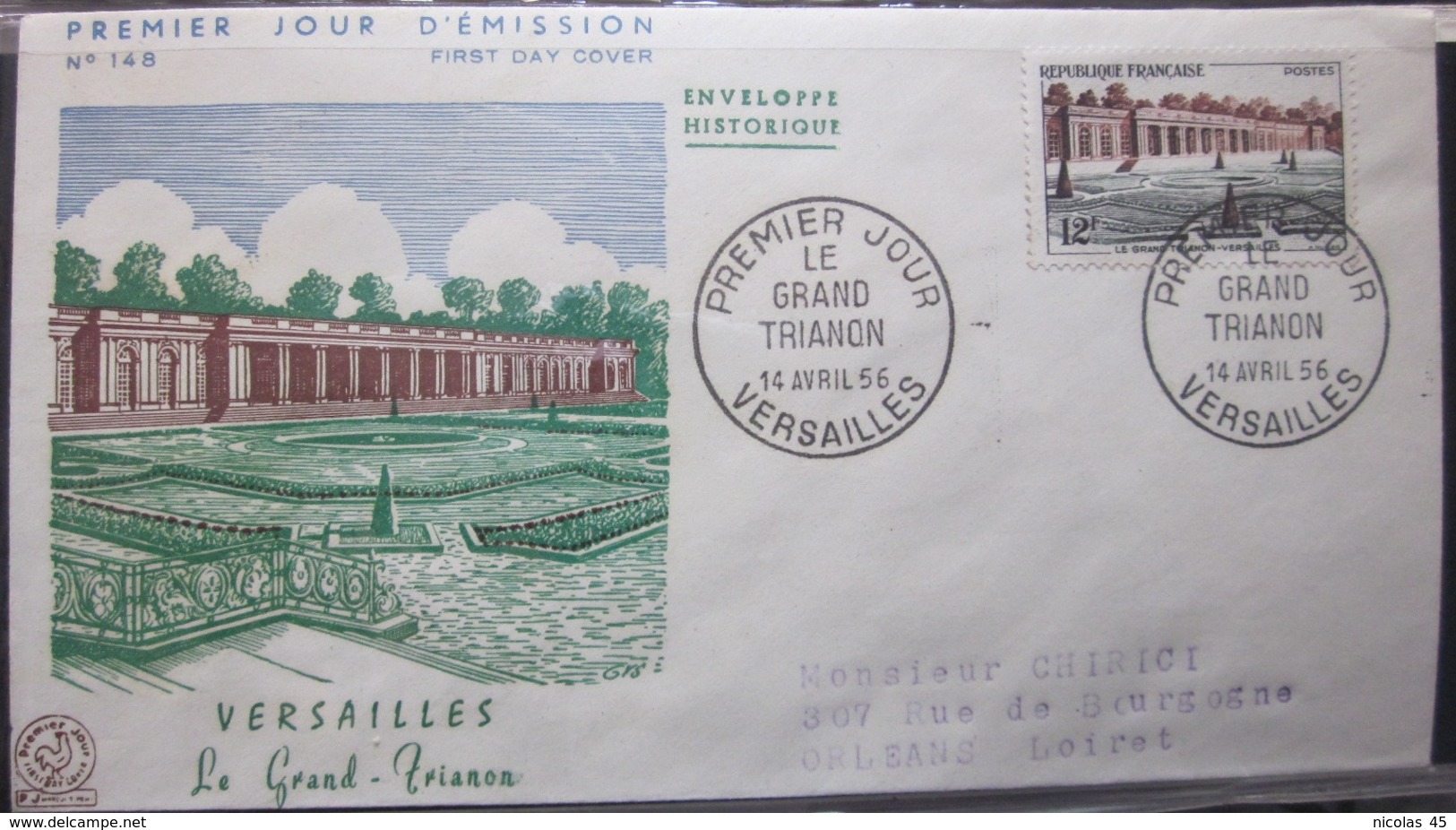 Enveloppe FDC 148 - 1956 - Versailles - Trianon - YT 1059 - Storia Postale