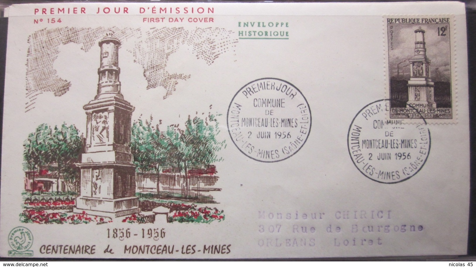 Enveloppe FDC 154 - 1956 - Montceau Les Mines - YT 1065 - Storia Postale