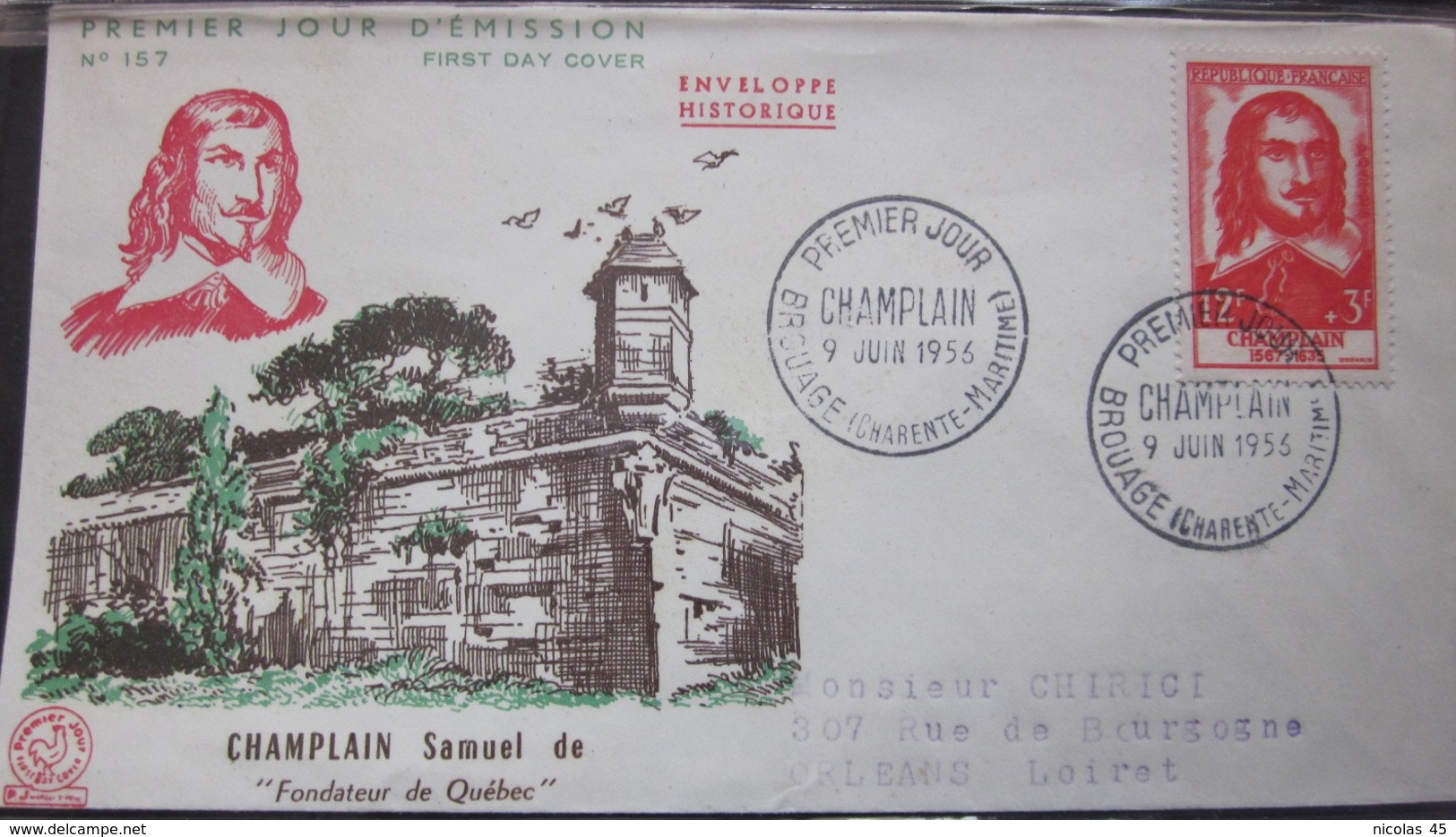 Enveloppe FDC 157 - 1956 - Champlain - YT 1068 - Explorateur - Quebec - Storia Postale