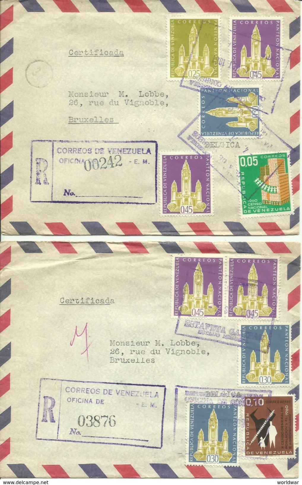 1961  3 Air Mail Letters To Brussels, Belgium - Venezuela