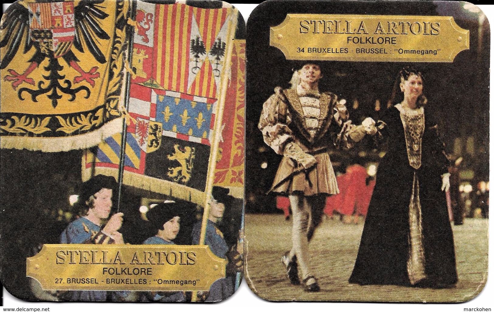 Bruxelles (1000) - Folklore : 2 Sous-bocks Stella Artois, N° 27 Et 34, Illustrant Le Cortège Historique De L'Ommegang. - Matériel Et Accessoires