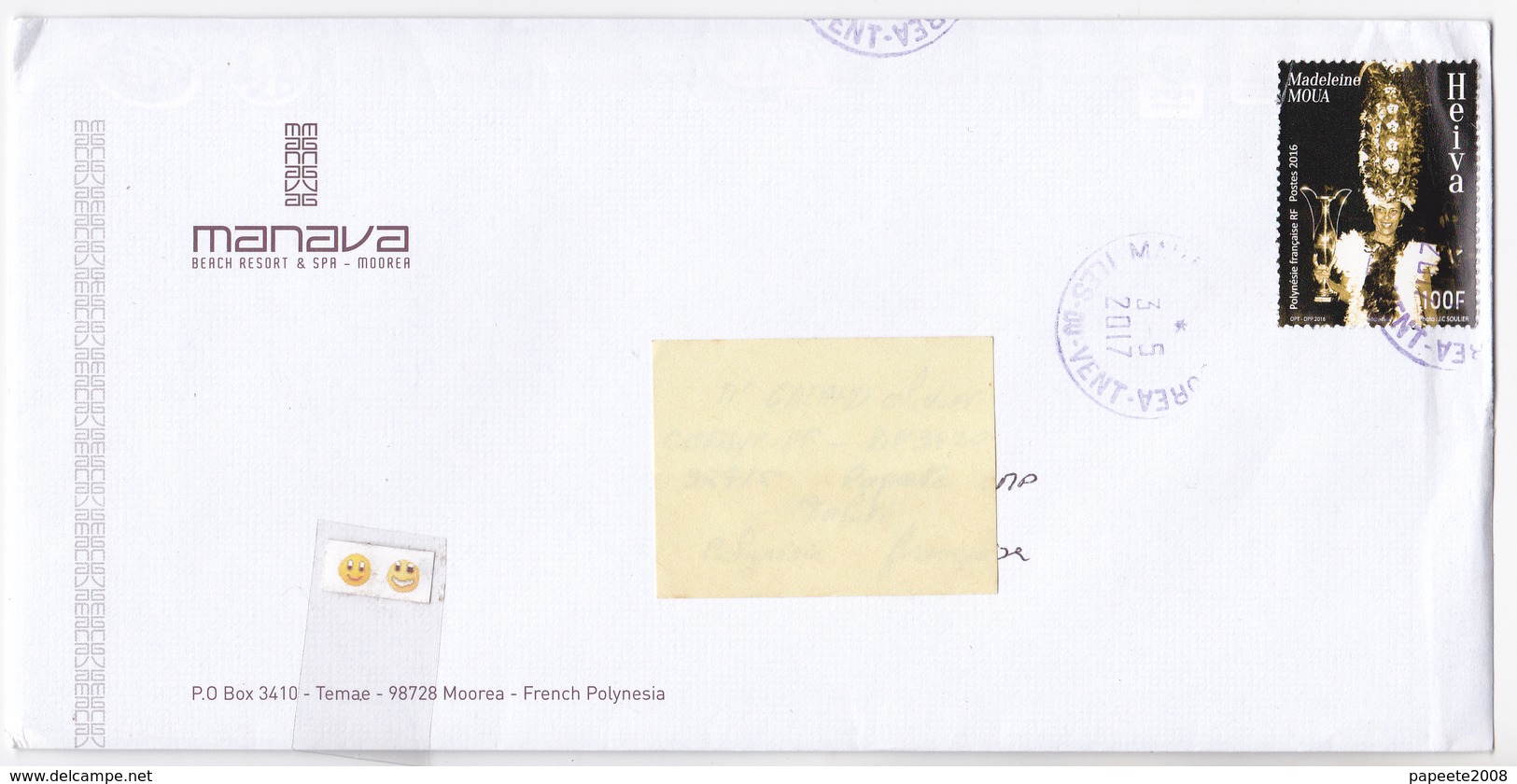 Polynésie Française / Moorea / Maharepa - 1 Enveloppe Timbrée En 2017 / Hôtel Manava De Moorea - Lettres & Documents