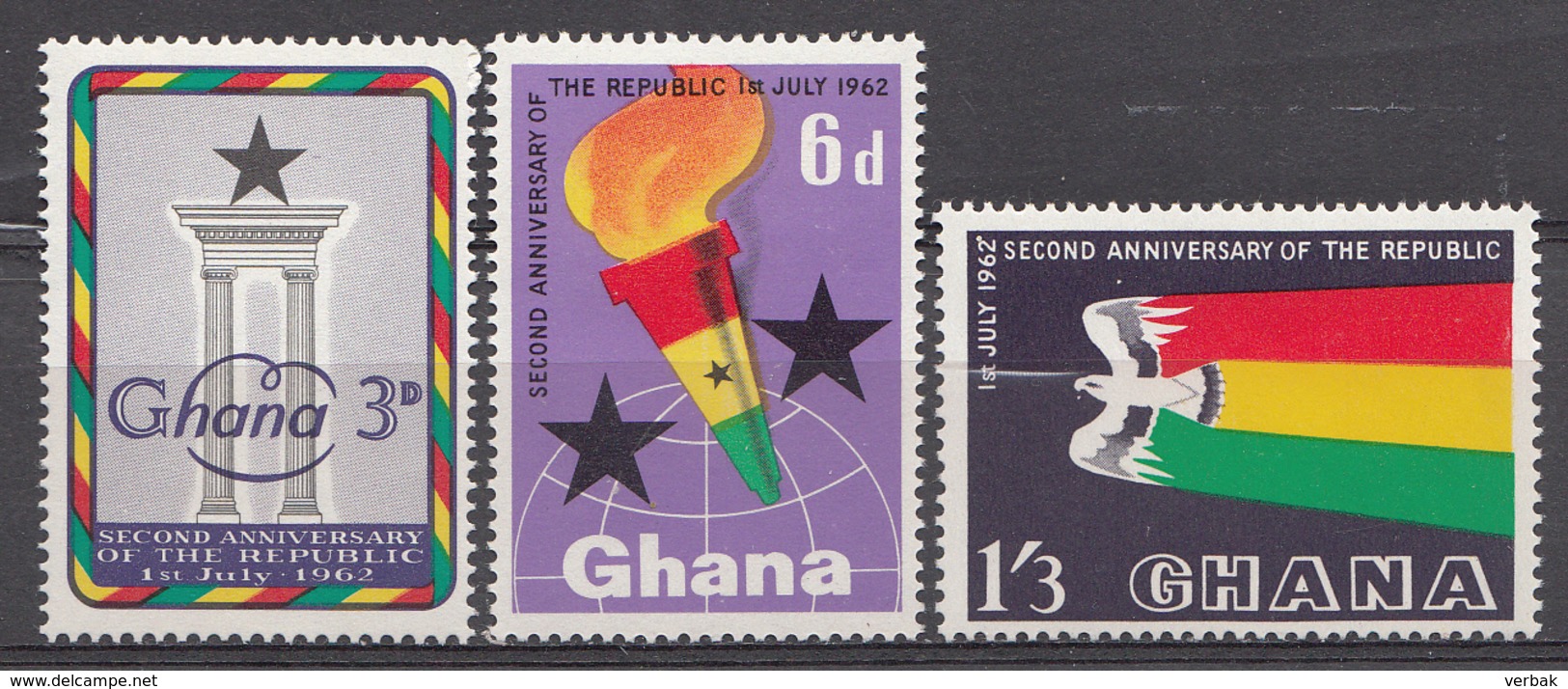 Ghana 1962 Mi.nr: 127-129 2.Jahre Republik  Neuf Sans Charniere /MNH / Postfris - Ghana (1957-...)