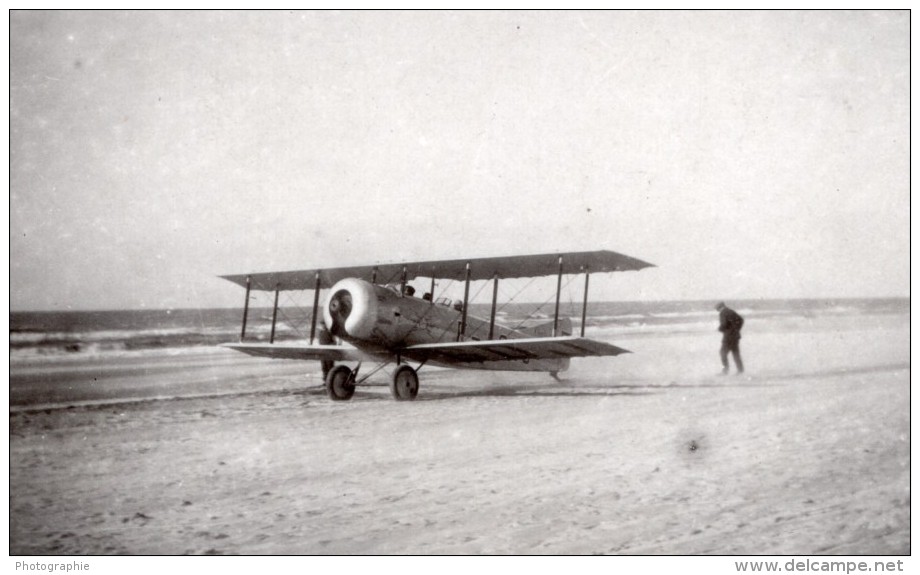 France? Avion Au Sol Sur La Plage Et En Vol Aviation Ancienne Photo 1920's - Aviation