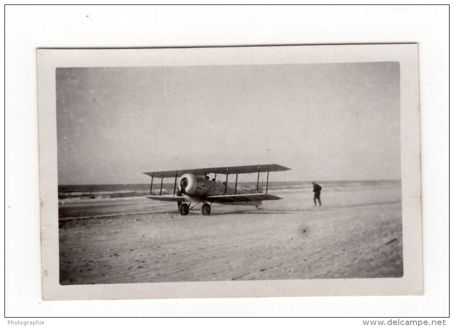 France? Avion au sol sur la Plage et en vol Aviation Ancienne Photo 1920's