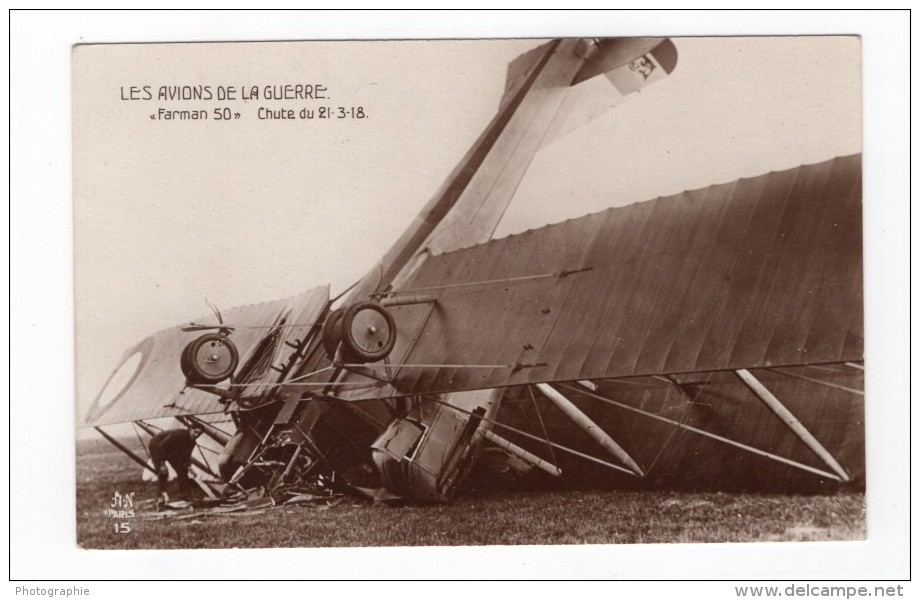 France WWI Aviation Accident Du Biplan Farman F.50 Ancienne Carte Photo Noyer 1918 - Aviation