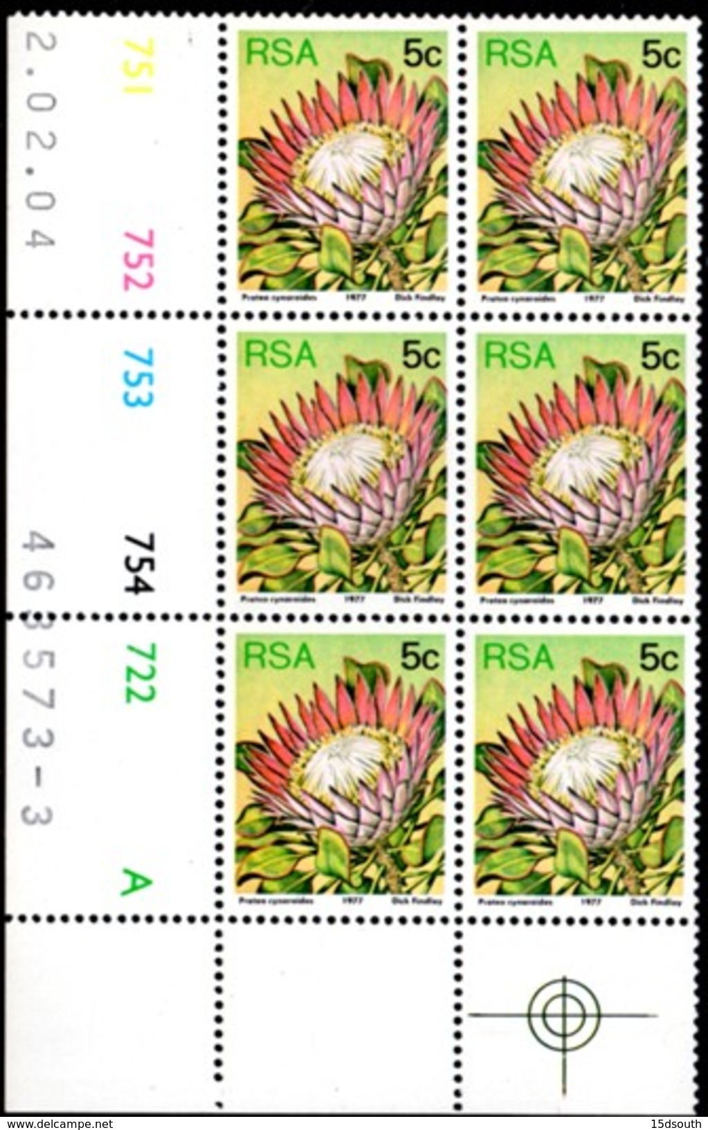 South Africa - 1982 Proteas 5c Perf 14 Control Block Pane A (**) (1982.02.04) - Blocks & Sheetlets