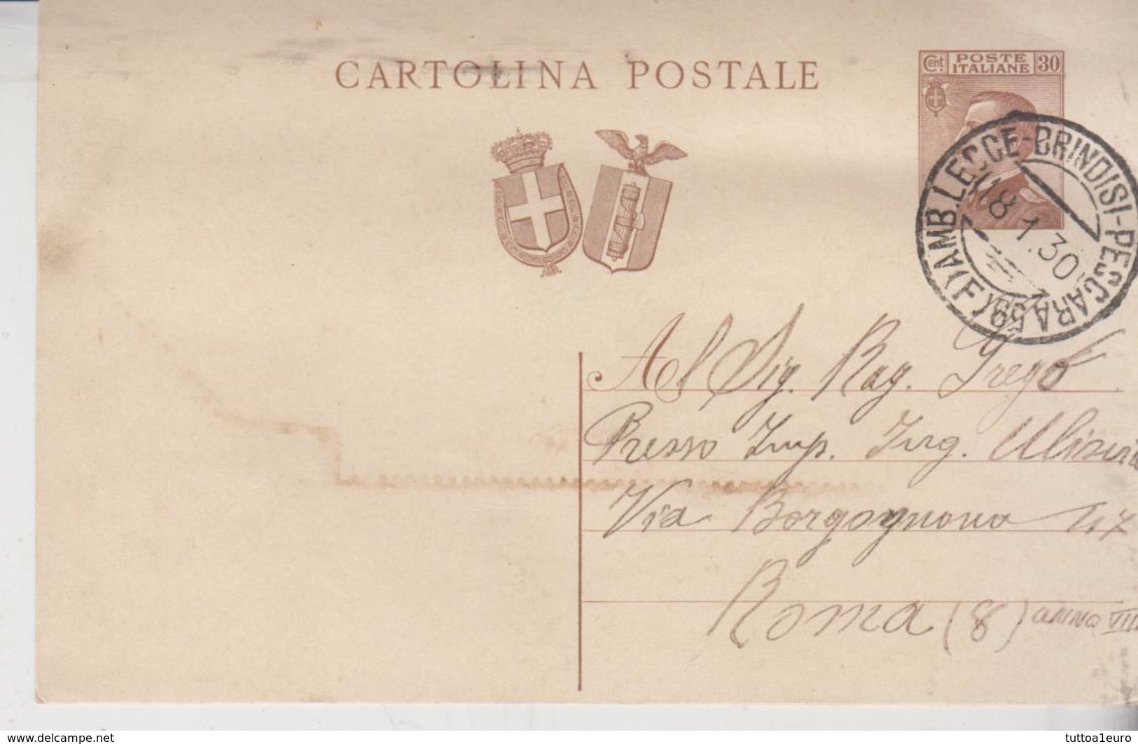 Interi Postali 18/1/1930 Annullo Ambulante Lecce Brindisi Pescara  Gg - Interi Postali