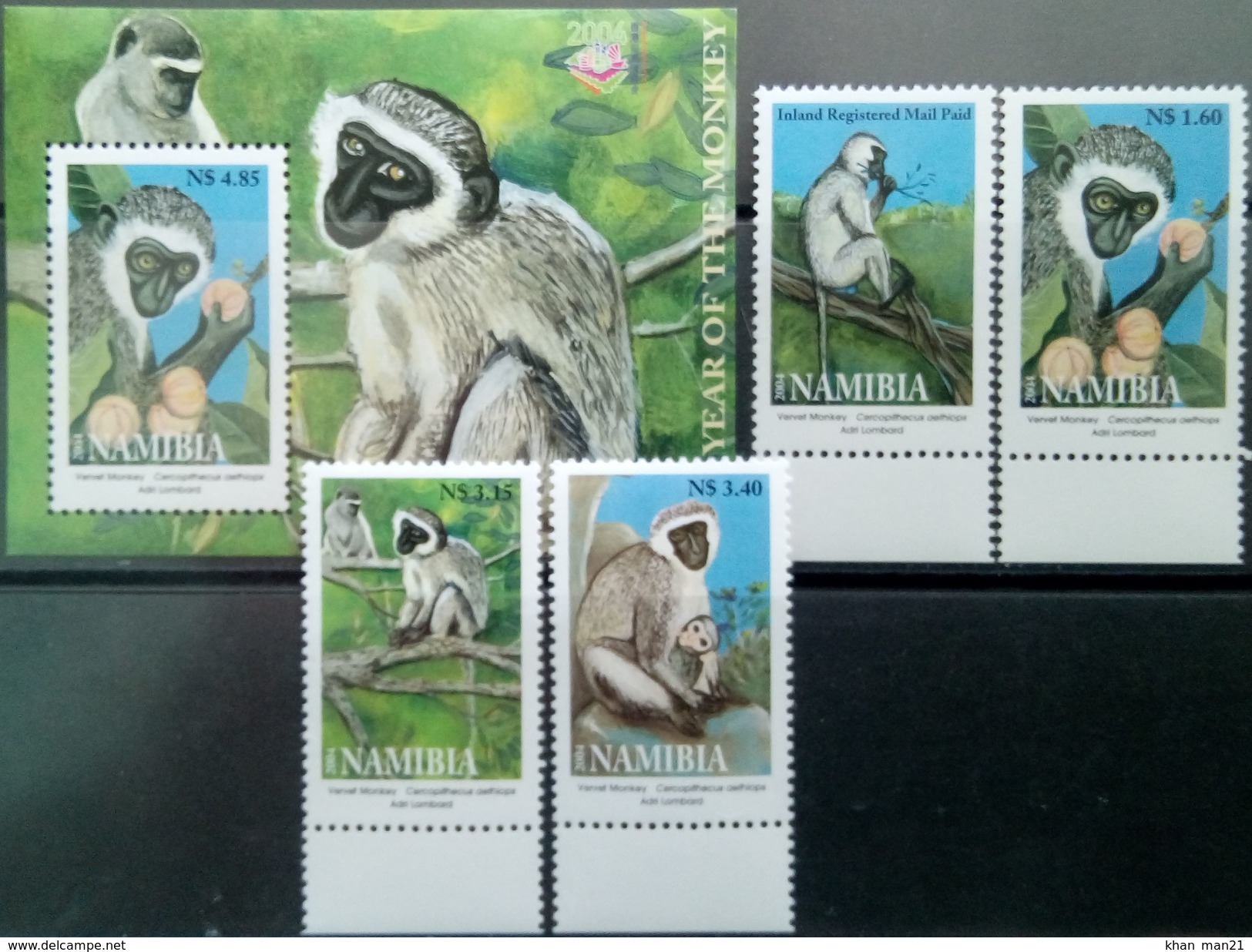 Namibia, 2004, Mi. 1115-19 Bl. 59, Y&T 1003-06, BF 66, Sc. 1024-28, SG 954-58, Year Of The Monkey, MNH - Chines. Neujahr