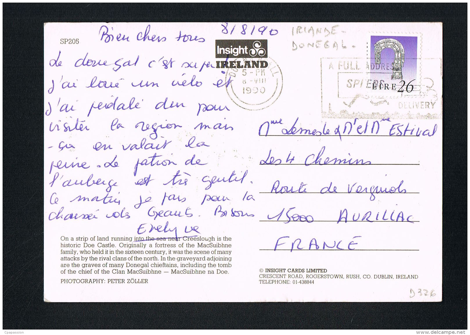 EIRE-IRLANDE- DONEGAL-  Doe Castle -  Voyagée Avec Timbre 1990 - Recto Verso- Paypal Free - Donegal